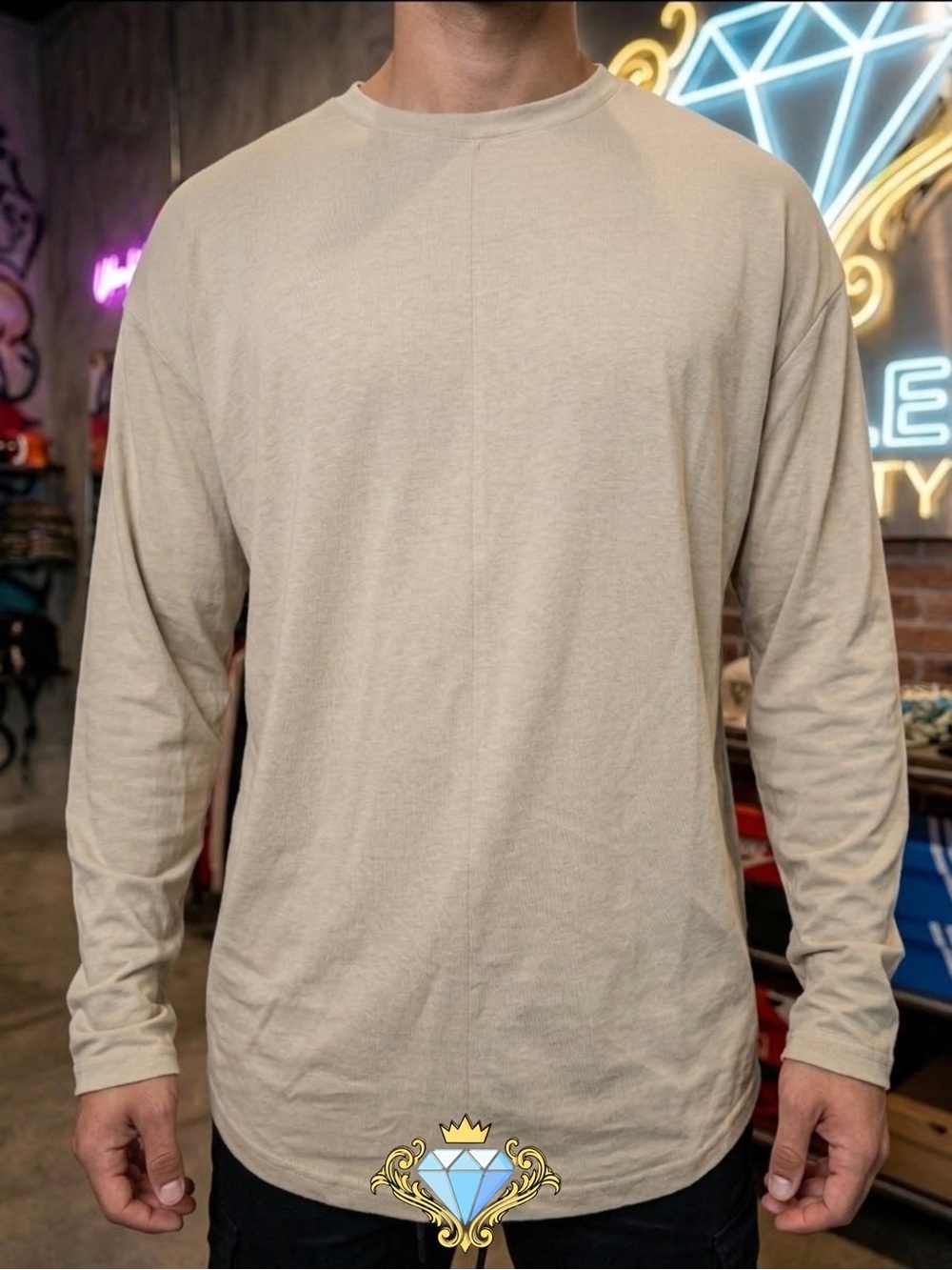 ASOS Men's Oversized Drop Shoulder Longline Long Sleeve Top Sand / Beige S
